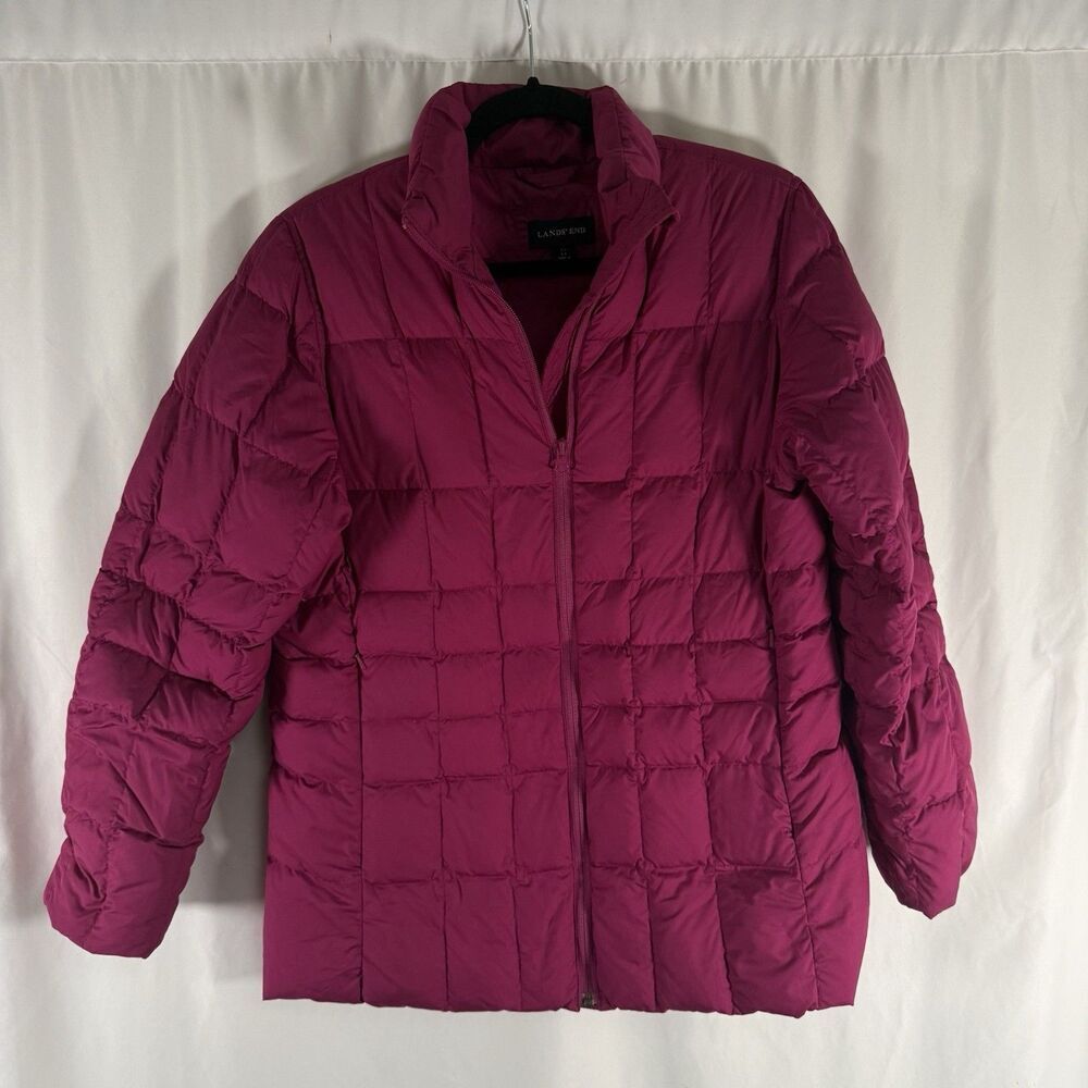 Land's End Goosedown Coat Women's Small Pink Quilted Puffer Long Sleeve Pockets